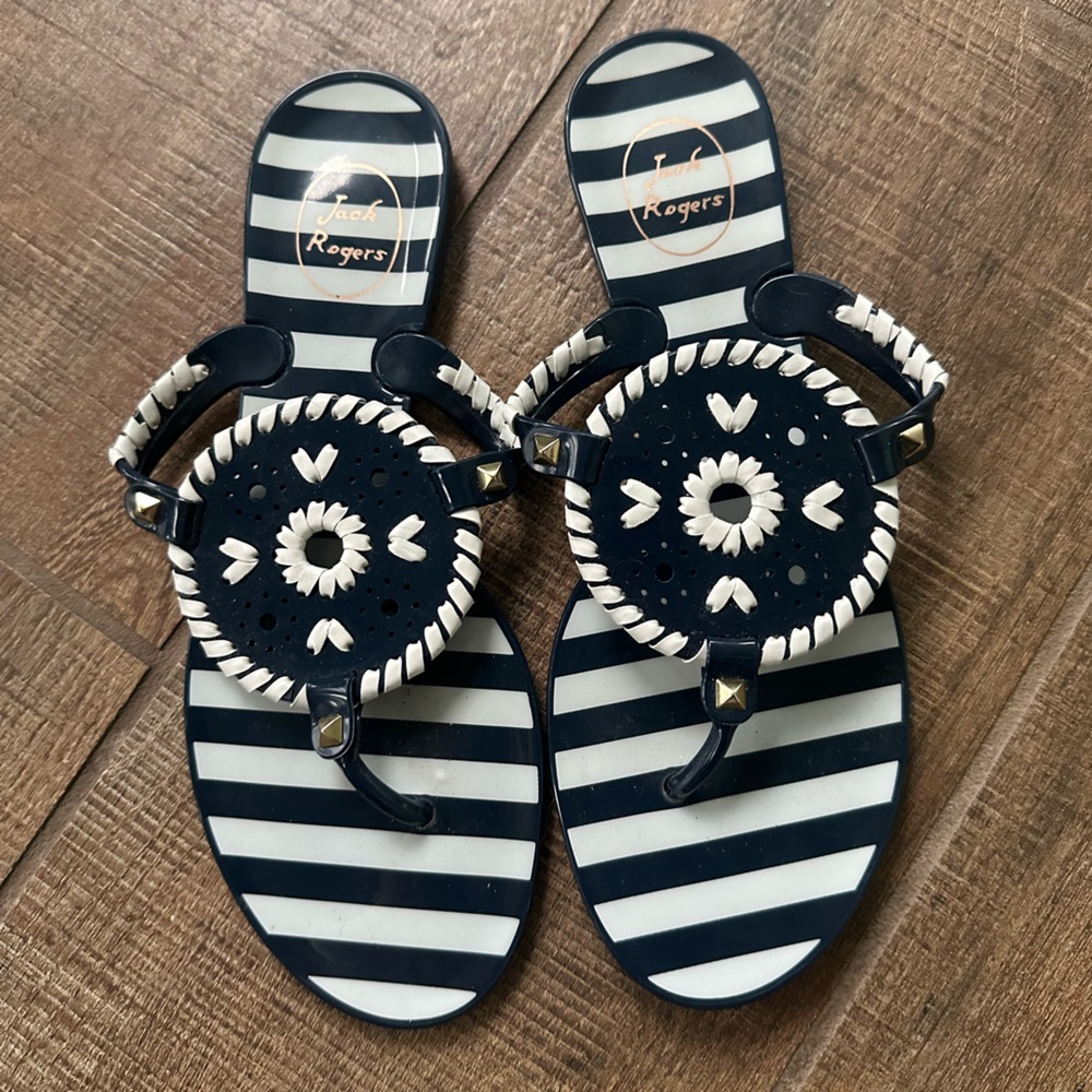 NWOT Jack Rogers Jelly Navy and White Striped Sandals - size 9